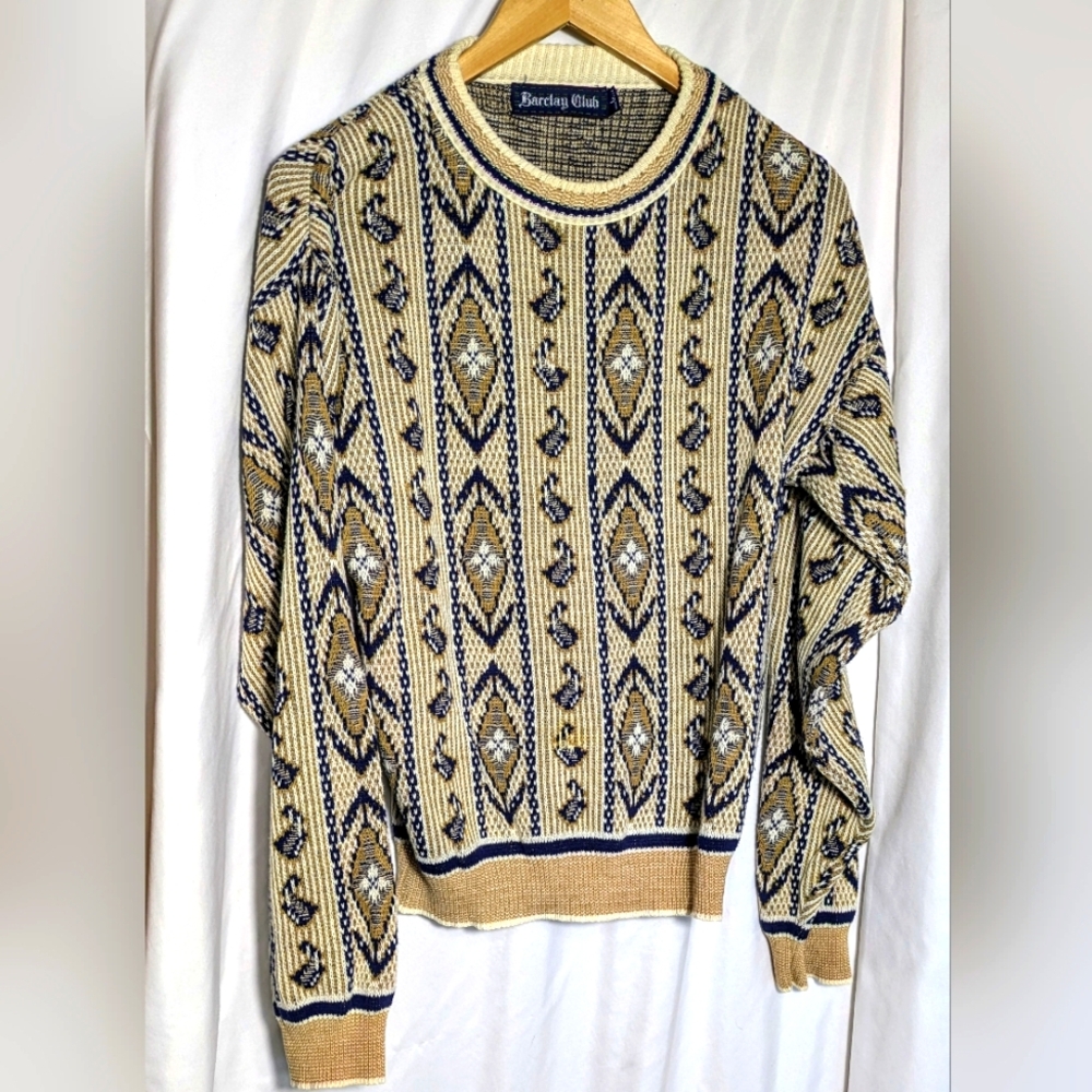 Men's Vintage Crewneck‎ Barclay Club Made in USA Cotton Sweater| Size L